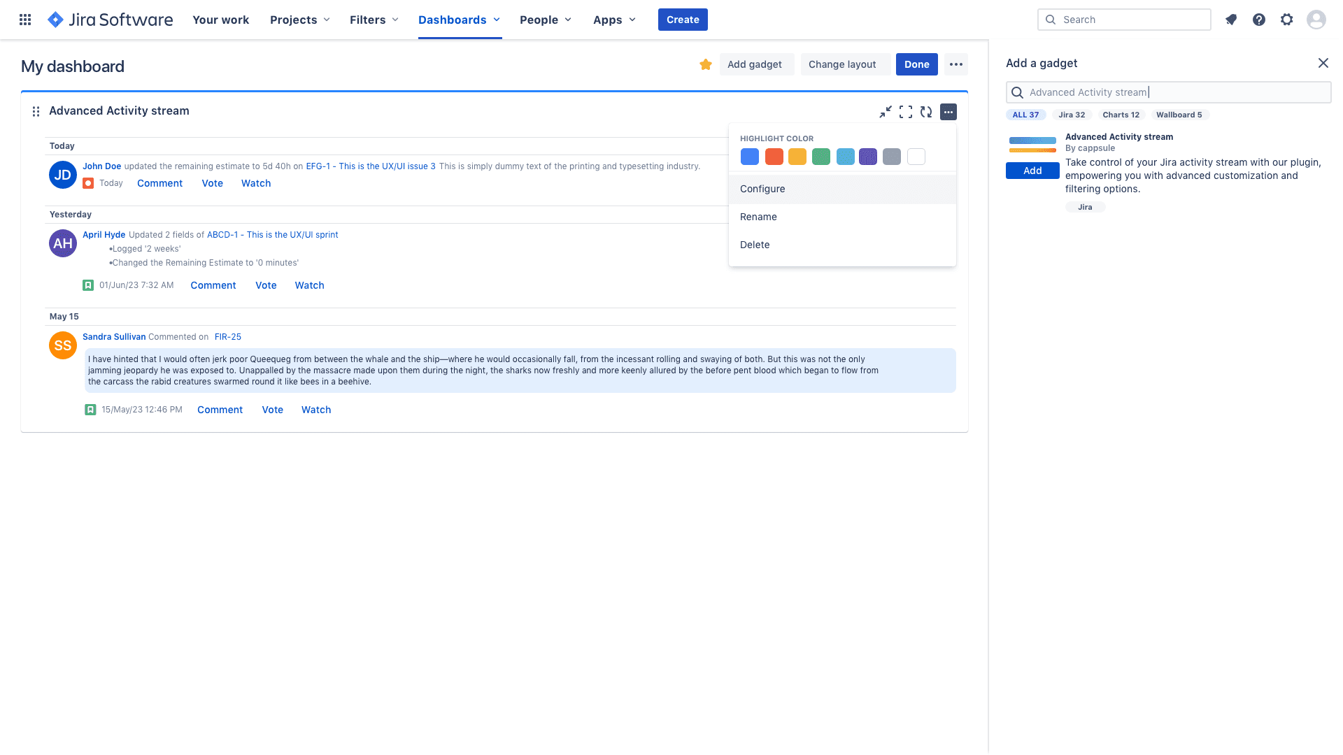 Advanced Activity Stream for Jira Screenshot